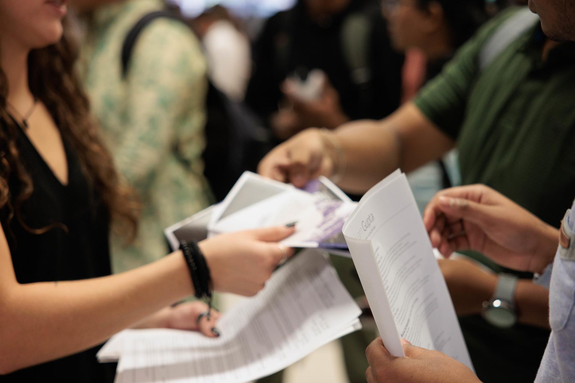 Students entering the engineering workforce share their resumes at GW Engineering's career fair this year