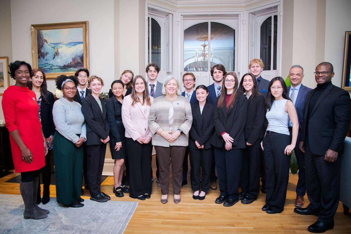 President Granberg poses with Clark Scholars, GW faculty and representatives from the Clark Foundation.